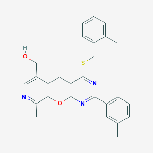 molecular formula C27H25N3O2S B6510590 [14-methyl-5-(3-methylphenyl)-7-{[(2-methylphenyl)methyl]sulfanyl}-2-oxa-4,6,13-triazatricyclo[8.4.0.0^{3,8}]tetradeca-1(10),3(8),4,6,11,13-hexaen-11-yl]methanol CAS No. 892416-74-9