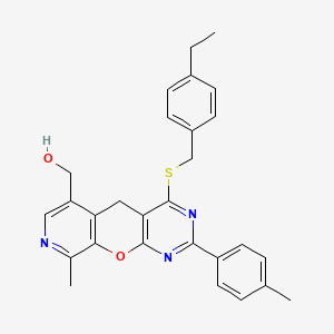 molecular formula C28H27N3O2S B6510596 (7-{[(4-ethylphenyl)methyl]sulfanyl}-14-methyl-5-(4-methylphenyl)-2-oxa-4,6,13-triazatricyclo[8.4.0.0^{3,8}]tetradeca-1(10),3(8),4,6,11,13-hexaen-11-yl)methanol CAS No. 892417-04-8