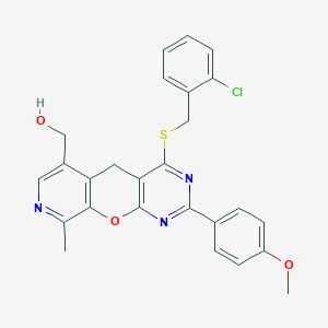 molecular formula C26H22ClN3O3S B6510622 (7-{[(2-chlorophenyl)methyl]sulfanyl}-5-(4-methoxyphenyl)-14-methyl-2-oxa-4,6,13-triazatricyclo[8.4.0.0^{3,8}]tetradeca-1(10),3(8),4,6,11,13-hexaen-11-yl)methanol CAS No. 892418-15-4