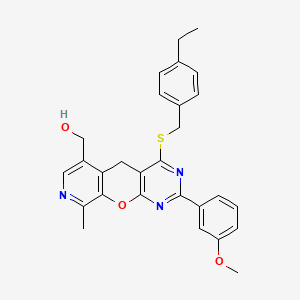 molecular formula C28H27N3O3S B6510624 (7-{[(4-ethylphenyl)methyl]sulfanyl}-5-(3-methoxyphenyl)-14-methyl-2-oxa-4,6,13-triazatricyclo[8.4.0.0^{3,8}]tetradeca-1(10),3(8),4,6,11,13-hexaen-11-yl)methanol CAS No. 892418-64-3