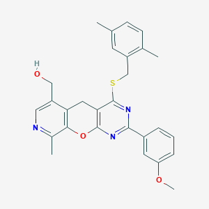 (7-{[(2,5-dimethylphenyl)methyl]sulfanyl}-5-(3-methoxyphenyl)-14-methyl-2-oxa-4,6,13-triazatricyclo[8.4.0.0^{3,8}]tetradeca-1(10),3(8),4,6,11,13-hexaen-11-yl)methanol
