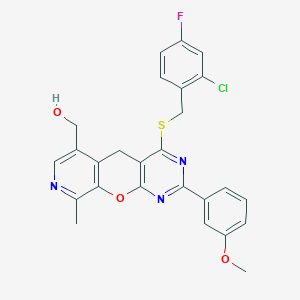 molecular formula C26H21ClFN3O3S B6510636 (7-{[(2-chloro-4-fluorophenyl)methyl]sulfanyl}-5-(3-methoxyphenyl)-14-methyl-2-oxa-4,6,13-triazatricyclo[8.4.0.0^{3,8}]tetradeca-1(10),3(8),4,6,11,13-hexaen-11-yl)methanol CAS No. 892418-72-3