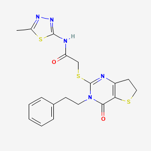molecular formula C19H19N5O2S3 B6510665 N-(5-methyl-1,3,4-thiadiazol-2-yl)-2-{[4-oxo-3-(2-phenylethyl)-3H,4H,6H,7H-thieno[3,2-d]pyrimidin-2-yl]sulfanyl}acetamide CAS No. 877652-66-9