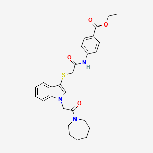 molecular formula C27H31N3O4S B6510683 ethyl 4-[2-({1-[2-(azepan-1-yl)-2-oxoethyl]-1H-indol-3-yl}sulfanyl)acetamido]benzoate CAS No. 878053-99-7