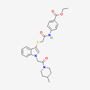molecular formula C27H31N3O4S B6510694 ethyl 4-[2-({1-[2-(4-methylpiperidin-1-yl)-2-oxoethyl]-1H-indol-3-yl}sulfanyl)acetamido]benzoate CAS No. 878056-84-9