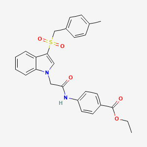 molecular formula C27H26N2O5S B6510823 ethyl 4-(2-{3-[(4-methylphenyl)methanesulfonyl]-1H-indol-1-yl}acetamido)benzoate CAS No. 878062-41-0