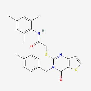 molecular formula C25H25N3O2S2 B6510890 2-({3-[(4-methylphenyl)methyl]-4-oxo-3H,4H-thieno[3,2-d]pyrimidin-2-yl}sulfanyl)-N-(2,4,6-trimethylphenyl)acetamide CAS No. 894241-21-5