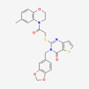 molecular formula C25H21N3O5S2 B6510899 3-[(2H-1,3-benzodioxol-5-yl)methyl]-2-{[2-(6-methyl-3,4-dihydro-2H-1,4-benzoxazin-4-yl)-2-oxoethyl]sulfanyl}-3H,4H-thieno[3,2-d]pyrimidin-4-one CAS No. 894244-28-1