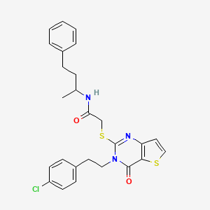 molecular formula C26H26ClN3O2S2 B6510913 2-({3-[2-(4-chlorophenyl)ethyl]-4-oxo-3H,4H-thieno[3,2-d]pyrimidin-2-yl}sulfanyl)-N-(4-phenylbutan-2-yl)acetamide CAS No. 894245-62-6