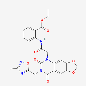 molecular formula C24H21N5O8 B6510938 ethyl 2-(2-{7-[(3-methyl-1,2,4-oxadiazol-5-yl)methyl]-6,8-dioxo-2H,5H,6H,7H,8H-[1,3]dioxolo[4,5-g]quinazolin-5-yl}acetamido)benzoate CAS No. 894930-45-1