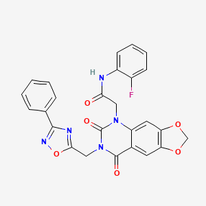 molecular formula C26H18FN5O6 B6510946 2-{6,8-dioxo-7-[(3-phenyl-1,2,4-oxadiazol-5-yl)methyl]-2H,5H,6H,7H,8H-[1,3]dioxolo[4,5-g]quinazolin-5-yl}-N-(2-fluorophenyl)acetamide CAS No. 894931-09-0