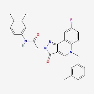 N-(3,4-dimethylphenyl)-2-{8-fluoro-5-[(3-methylphenyl)methyl]-3-oxo-2H,3H,5H-pyrazolo[4,3-c]quinolin-2-yl}acetamide
