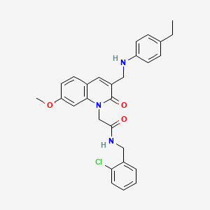 molecular formula C28H28ClN3O3 B6510999 N-[(2-chlorophenyl)methyl]-2-(3-{[(4-ethylphenyl)amino]methyl}-7-methoxy-2-oxo-1,2-dihydroquinolin-1-yl)acetamide CAS No. 932524-58-8