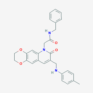 molecular formula C28H27N3O4 B6511003 N-benzyl-2-(8-{[(4-methylphenyl)amino]methyl}-7-oxo-2H,3H,6H,7H-[1,4]dioxino[2,3-g]quinolin-6-yl)acetamide CAS No. 946385-08-6