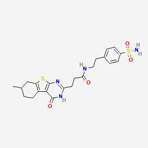 molecular formula C22H26N4O4S2 B6511120 3-{11-methyl-3-oxo-8-thia-4,6-diazatricyclo[7.4.0.0^{2,7}]trideca-1(9),2(7),5-trien-5-yl}-N-[2-(4-sulfamoylphenyl)ethyl]propanamide CAS No. 950443-54-6