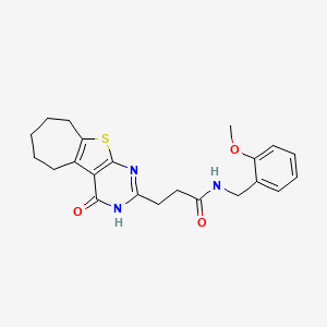 molecular formula C22H25N3O3S B6511140 N-[(2-methoxyphenyl)methyl]-3-{3-oxo-8-thia-4,6-diazatricyclo[7.5.0.0^{2,7}]tetradeca-1(9),2(7),5-trien-5-yl}propanamide CAS No. 950414-33-2