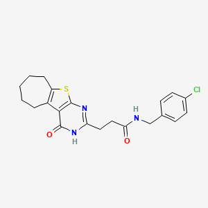 molecular formula C21H22ClN3O2S B6511145 N-[(4-chlorophenyl)methyl]-3-{3-oxo-8-thia-4,6-diazatricyclo[7.5.0.0^{2,7}]tetradeca-1(9),2(7),5-trien-5-yl}propanamide CAS No. 950314-01-9