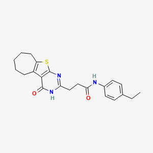 molecular formula C22H25N3O2S B6511155 N-(4-ethylphenyl)-3-{3-oxo-8-thia-4,6-diazatricyclo[7.5.0.0^{2,7}]tetradeca-1(9),2(7),5-trien-5-yl}propanamide CAS No. 950345-61-6