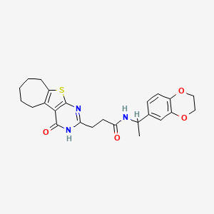molecular formula C24H27N3O4S B6511162 N-[1-(2,3-dihydro-1,4-benzodioxin-6-yl)ethyl]-3-{3-oxo-8-thia-4,6-diazatricyclo[7.5.0.0^{2,7}]tetradeca-1(9),2(7),5-trien-5-yl}propanamide CAS No. 950345-69-4