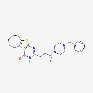 molecular formula C25H30N4O2S B6511172 5-[3-(4-benzylpiperazin-1-yl)-3-oxopropyl]-8-thia-4,6-diazatricyclo[7.5.0.0^{2,7}]tetradeca-1(9),2(7),5-trien-3-one CAS No. 950345-77-4