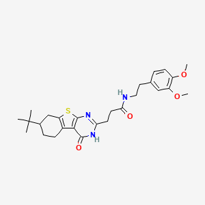 molecular formula C27H35N3O4S B6511195 3-{11-tert-butyl-3-oxo-8-thia-4,6-diazatricyclo[7.4.0.0^{2,7}]trideca-1(9),2(7),5-trien-5-yl}-N-[2-(3,4-dimethoxyphenyl)ethyl]propanamide CAS No. 950444-08-3