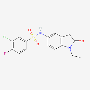 molecular formula C16H14ClFN2O3S B6511405 3-chloro-N-(1-ethyl-2-oxo-2,3-dihydro-1H-indol-5-yl)-4-fluorobenzene-1-sulfonamide CAS No. 921861-30-5