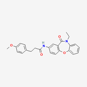 N-{9-ethyl-10-oxo-2-oxa-9-azatricyclo[9.4.0.0^{3,8}]pentadeca-1(11),3(8),4,6,12,14-hexaen-13-yl}-3-(4-methoxyphenyl)propanamide