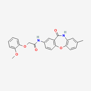molecular formula C23H20N2O5 B6511418 2-(2-methoxyphenoxy)-N-{6-methyl-10-oxo-2-oxa-9-azatricyclo[9.4.0.0^{3,8}]pentadeca-1(11),3(8),4,6,12,14-hexaen-13-yl}acetamide CAS No. 922083-81-6