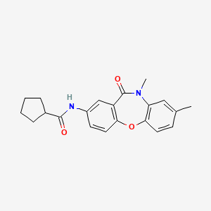 N-{6,9-dimethyl-10-oxo-2-oxa-9-azatricyclo[9.4.0.0^{3,8}]pentadeca-1(11),3(8),4,6,12,14-hexaen-13-yl}cyclopentanecarboxamide
