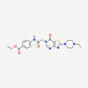 molecular formula C22H26N6O4S B6511544 ethyl 4-{2-[2-(4-ethylpiperazin-1-yl)-7-oxo-6H,7H-[1,3]thiazolo[4,5-d]pyrimidin-6-yl]acetamido}benzoate CAS No. 951474-63-8