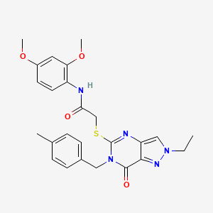 molecular formula C25H27N5O4S B6511565 N-(2,4-dimethoxyphenyl)-2-({2-ethyl-6-[(4-methylphenyl)methyl]-7-oxo-2H,6H,7H-pyrazolo[4,3-d]pyrimidin-5-yl}sulfanyl)acetamide CAS No. 932546-42-4