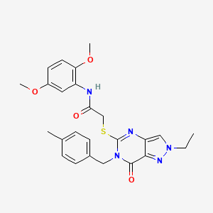 molecular formula C25H27N5O4S B6511566 N-(2,5-dimethoxyphenyl)-2-({2-ethyl-6-[(4-methylphenyl)methyl]-7-oxo-2H,6H,7H-pyrazolo[4,3-d]pyrimidin-5-yl}sulfanyl)acetamide CAS No. 932495-45-9
