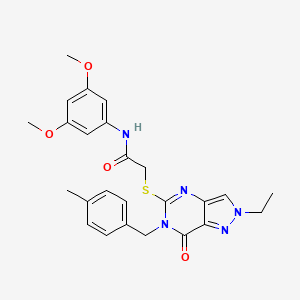 molecular formula C25H27N5O4S B6511582 N-(3,5-dimethoxyphenyl)-2-({2-ethyl-6-[(4-methylphenyl)methyl]-7-oxo-2H,6H,7H-pyrazolo[4,3-d]pyrimidin-5-yl}sulfanyl)acetamide CAS No. 932284-47-4