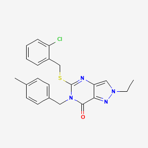 molecular formula C22H21ClN4OS B6511584 5-{[(2-chlorophenyl)methyl]sulfanyl}-2-ethyl-6-[(4-methylphenyl)methyl]-2H,6H,7H-pyrazolo[4,3-d]pyrimidin-7-one CAS No. 894921-74-5