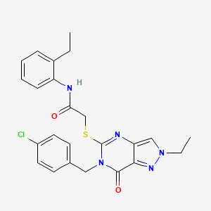 molecular formula C24H24ClN5O2S B6511585 2-({6-[(4-chlorophenyl)methyl]-2-ethyl-7-oxo-2H,6H,7H-pyrazolo[4,3-d]pyrimidin-5-yl}sulfanyl)-N-(2-ethylphenyl)acetamide CAS No. 932546-96-8