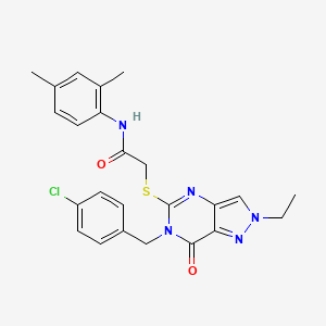 molecular formula C24H24ClN5O2S B6511587 2-({6-[(4-chlorophenyl)methyl]-2-ethyl-7-oxo-2H,6H,7H-pyrazolo[4,3-d]pyrimidin-5-yl}sulfanyl)-N-(2,4-dimethylphenyl)acetamide CAS No. 932284-62-3