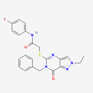 2-({6-benzyl-2-ethyl-7-oxo-2H,6H,7H-pyrazolo[4,3-d]pyrimidin-5-yl}sulfanyl)-N-(4-fluorophenyl)acetamide