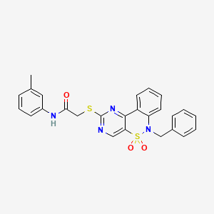 molecular formula C26H22N4O3S2 B6511680 2-({9-benzyl-8,8-dioxo-8lambda6-thia-3,5,9-triazatricyclo[8.4.0.0^{2,7}]tetradeca-1(14),2(7),3,5,10,12-hexaen-4-yl}sulfanyl)-N-(3-methylphenyl)acetamide CAS No. 932475-72-4