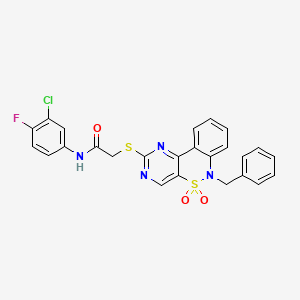 molecular formula C25H18ClFN4O3S2 B6511684 2-({9-benzyl-8,8-dioxo-8lambda6-thia-3,5,9-triazatricyclo[8.4.0.0^{2,7}]tetradeca-1(14),2(7),3,5,10,12-hexaen-4-yl}sulfanyl)-N-(3-chloro-4-fluorophenyl)acetamide CAS No. 932448-49-2