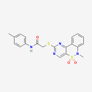 molecular formula C20H18N4O3S2 B6511775 2-({9-methyl-8,8-dioxo-8lambda6-thia-3,5,9-triazatricyclo[8.4.0.0^{2,7}]tetradeca-1(14),2(7),3,5,10,12-hexaen-4-yl}sulfanyl)-N-(4-methylphenyl)acetamide CAS No. 895101-88-9