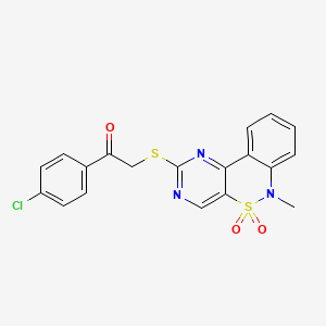 4-{[2-(4-chlorophenyl)-2-oxoethyl]sulfanyl}-9-methyl-8lambda6-thia-3,5,9-triazatricyclo[8.4.0.0^{2,7}]tetradeca-1(14),2(7),3,5,10,12-hexaene-8,8-dione