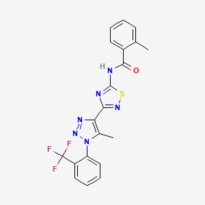 molecular formula C20H15F3N6OS B6511854 2-methyl-N-(3-{5-methyl-1-[2-(trifluoromethyl)phenyl]-1H-1,2,3-triazol-4-yl}-1,2,4-thiadiazol-5-yl)benzamide CAS No. 932537-35-4