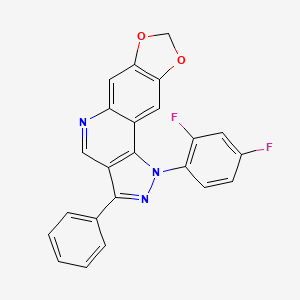 molecular formula C23H13F2N3O2 B6512025 3-(2,4-difluorophenyl)-5-phenyl-12,14-dioxa-3,4,8-triazatetracyclo[7.7.0.0^{2,6}.0^{11,15}]hexadeca-1(9),2(6),4,7,10,15-hexaene CAS No. 932333-91-0