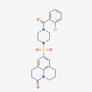 molecular formula C23H24ClN3O4S B6512040 7-{[4-(2-chlorobenzoyl)piperazin-1-yl]sulfonyl}-1-azatricyclo[7.3.1.0^{5,13}]trideca-5,7,9(13)-trien-2-one CAS No. 946311-00-8