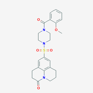 molecular formula C24H27N3O5S B6512056 7-{[4-(2-methoxybenzoyl)piperazin-1-yl]sulfonyl}-1-azatricyclo[7.3.1.0^{5,13}]trideca-5,7,9(13)-trien-2-one CAS No. 946259-87-6