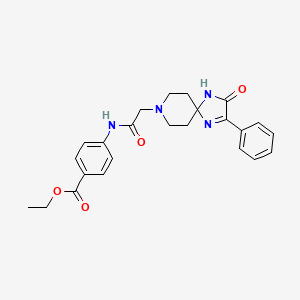 molecular formula C24H26N4O4 B6512113 ethyl 4-(2-{3-oxo-2-phenyl-1,4,8-triazaspiro[4.5]dec-1-en-8-yl}acetamido)benzoate CAS No. 932529-58-3