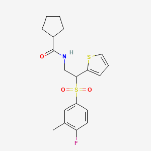 N-[2-(4-fluoro-3-methylbenzenesulfonyl)-2-(thiophen-2-yl)ethyl]cyclopentanecarboxamide