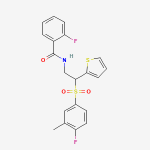 2-fluoro-N-[2-(4-fluoro-3-methylbenzenesulfonyl)-2-(thiophen-2-yl)ethyl]benzamide