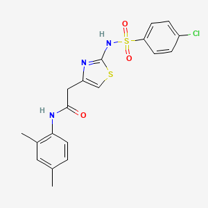 molecular formula C19H18ClN3O3S2 B6512481 2-[2-(4-chlorobenzenesulfonamido)-1,3-thiazol-4-yl]-N-(2,4-dimethylphenyl)acetamide CAS No. 922099-94-3