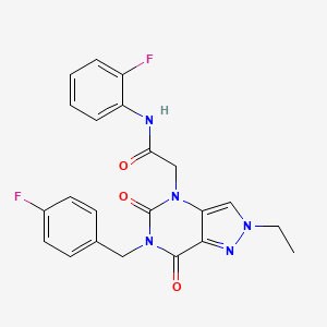 molecular formula C22H19F2N5O3 B6512572 2-{2-ethyl-6-[(4-fluorophenyl)methyl]-5,7-dioxo-2H,4H,5H,6H,7H-pyrazolo[4,3-d]pyrimidin-4-yl}-N-(2-fluorophenyl)acetamide CAS No. 951592-49-7